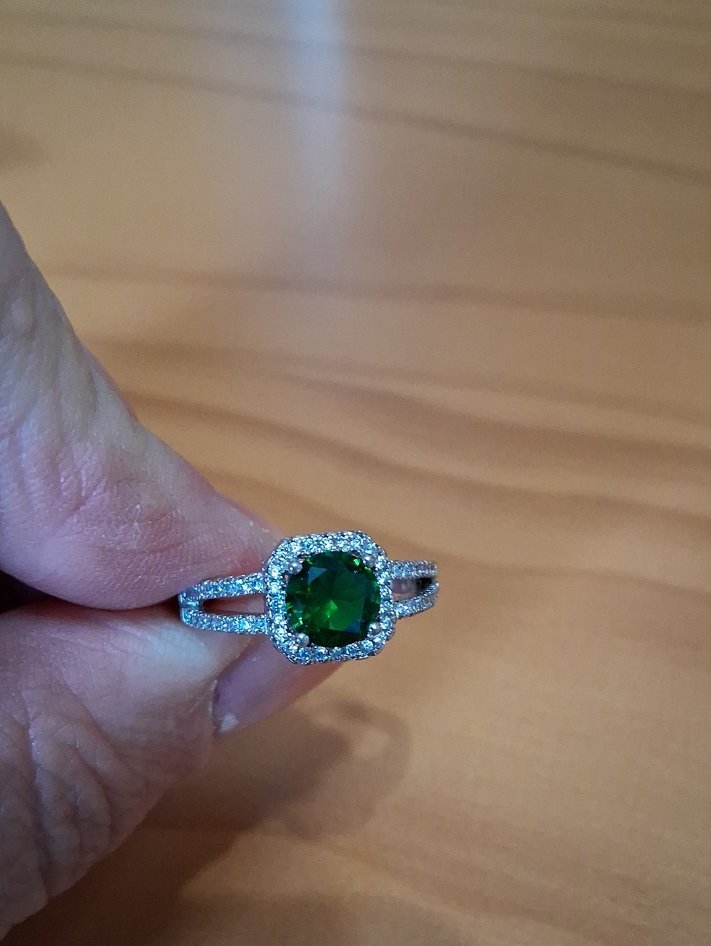 Green Crystal Halo Split-Shank Ring
